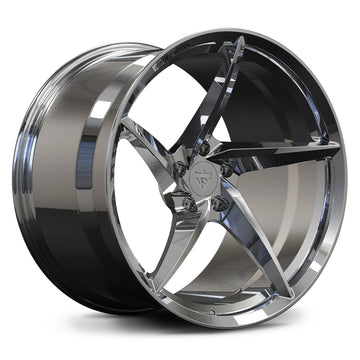 Custom forged 5 spoke chrome rim, designed for Porsche 911, showcasing exquisite finish and craftsmanship.
